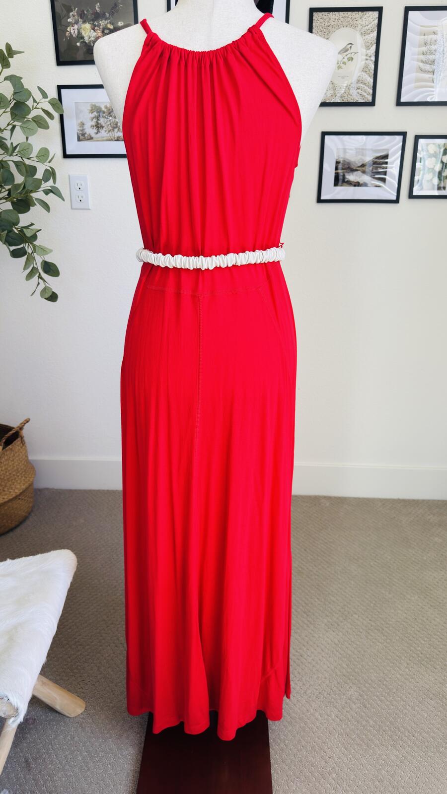 Gap Red Halter Neck Viscose Maxi Dress - Size M
