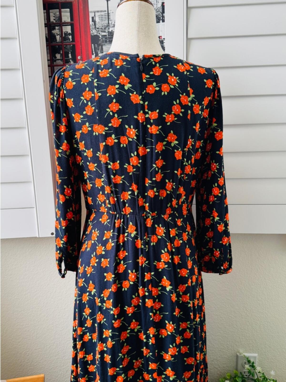 J. Crew. Size 4. Black Maxi Dress with Orange Floral Print