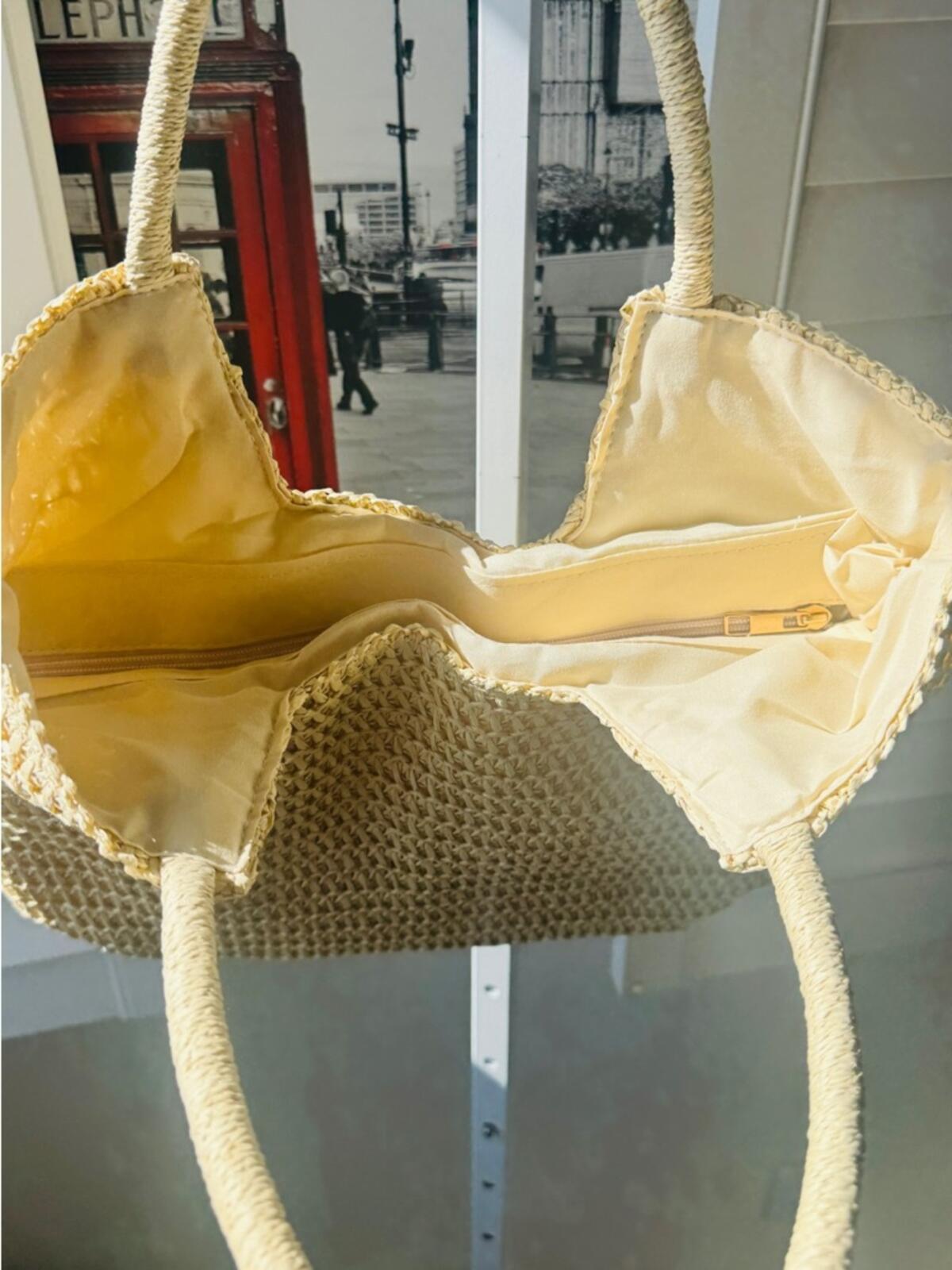 Boutique. Beige Woven Tote with Rope Handles