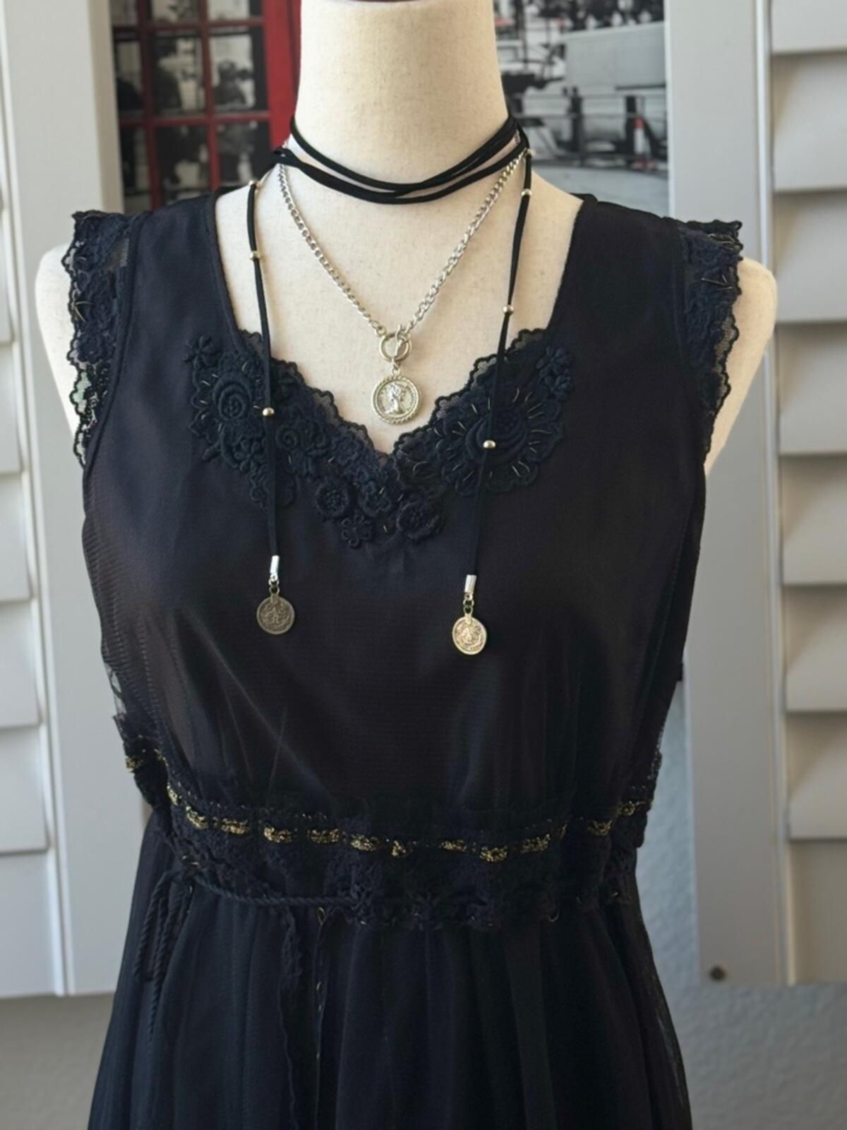 Chaber Romantic Whimsigoth Black Tulle & Lace Midi Dress
