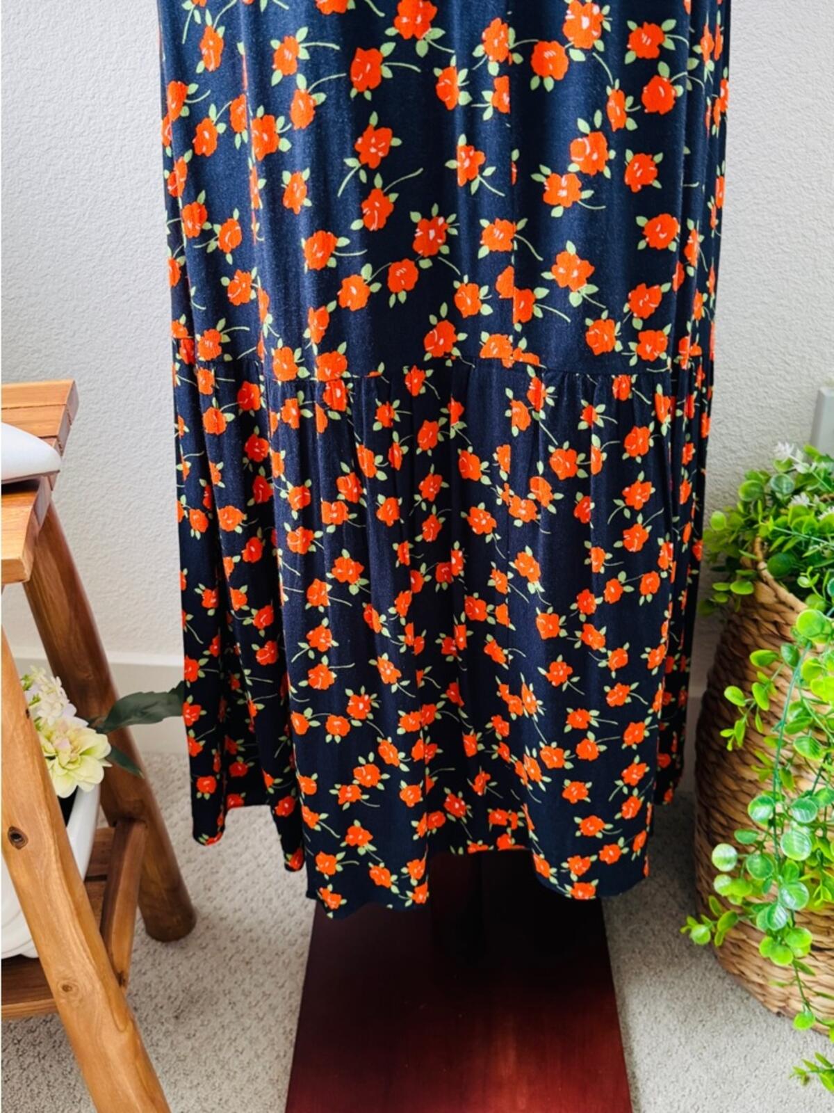 J. Crew. Size 4. Black Maxi Dress with Orange Floral Print