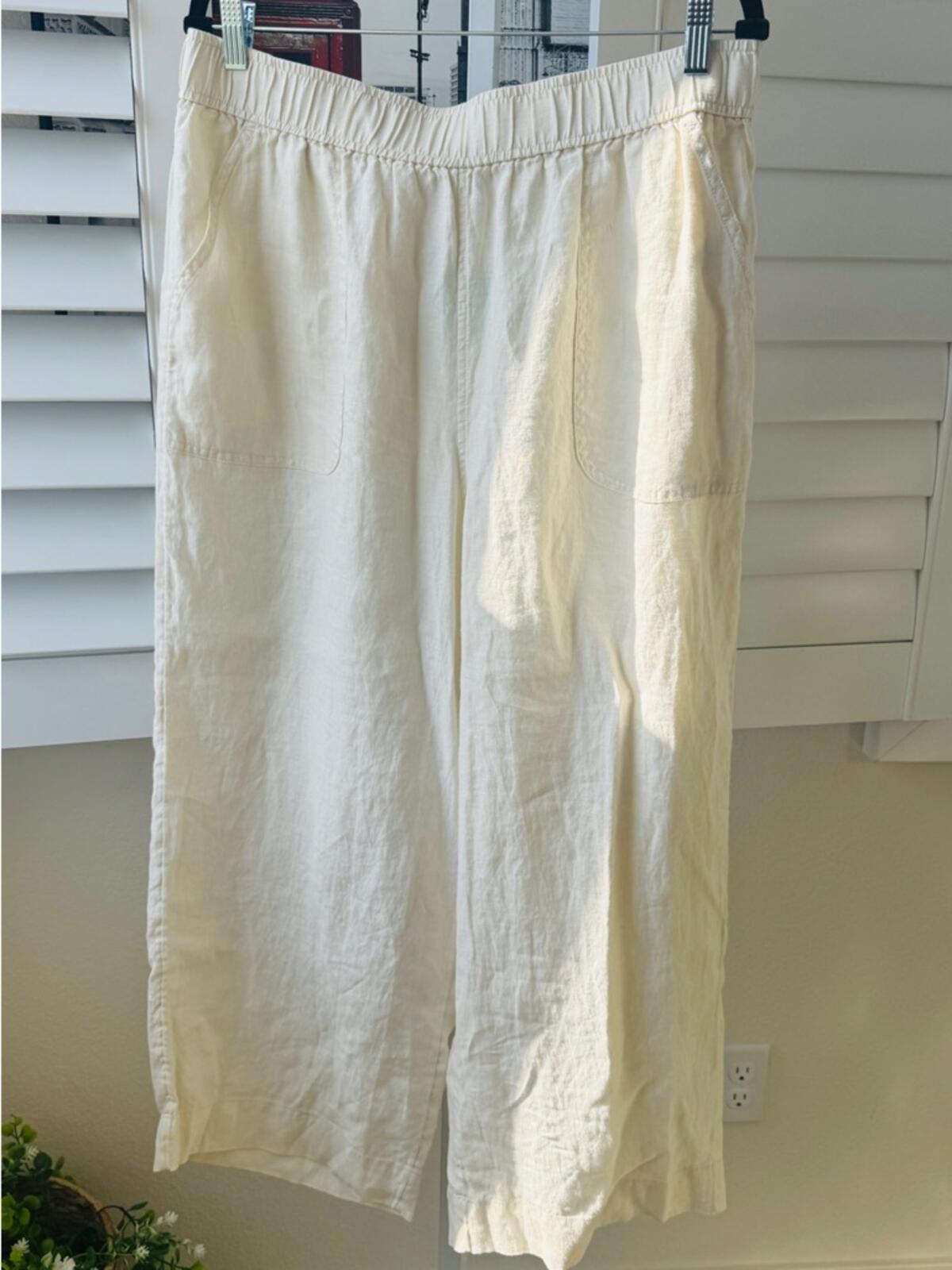 Sigrid Olsen Cream Elastic-Waist Linen-Blend Chinos