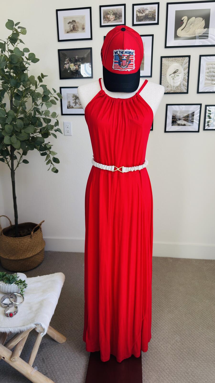 Gap Red Halter Neck Viscose Maxi Dress - Size M