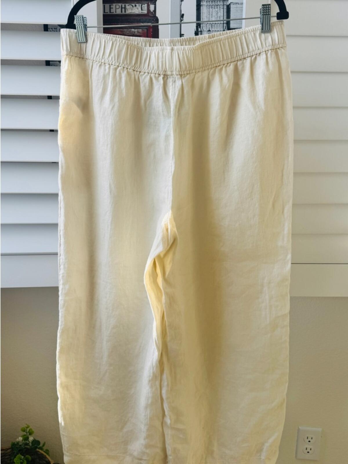 Sigrid Olsen Cream Elastic-Waist Linen-Blend Chinos