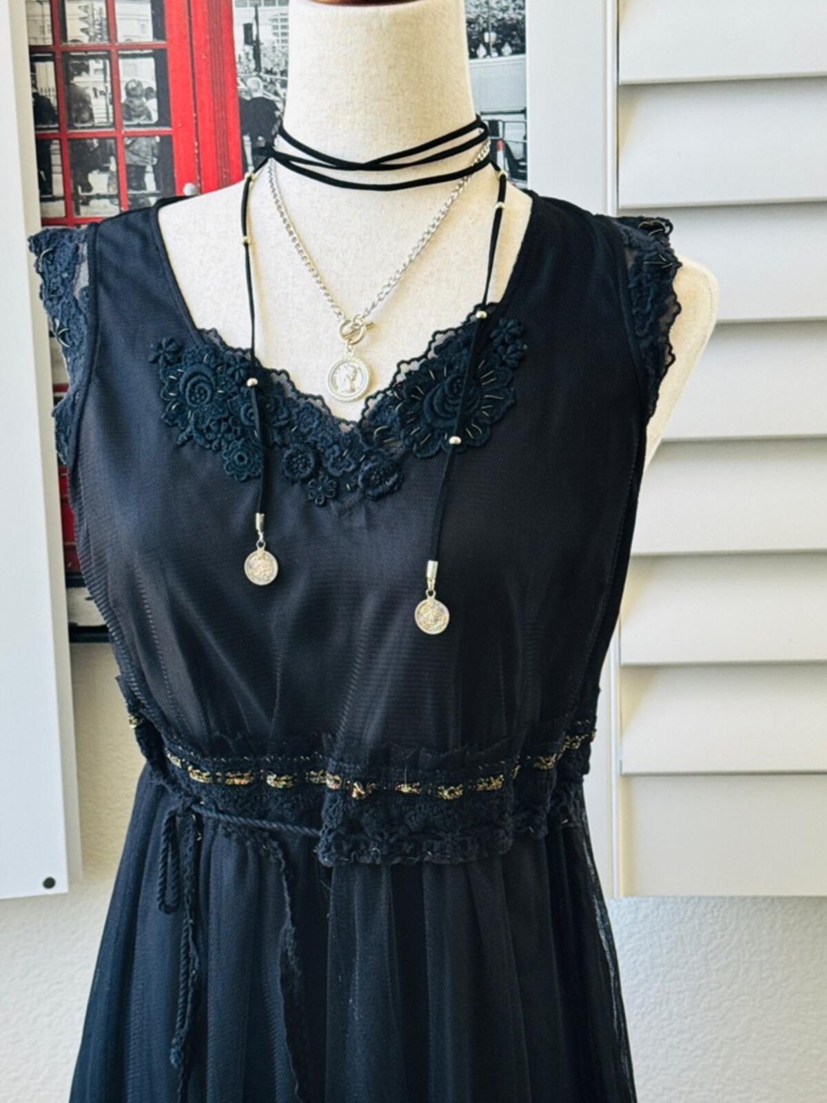 Chaber Romantic Whimsigoth Black Tulle & Lace Midi Dress