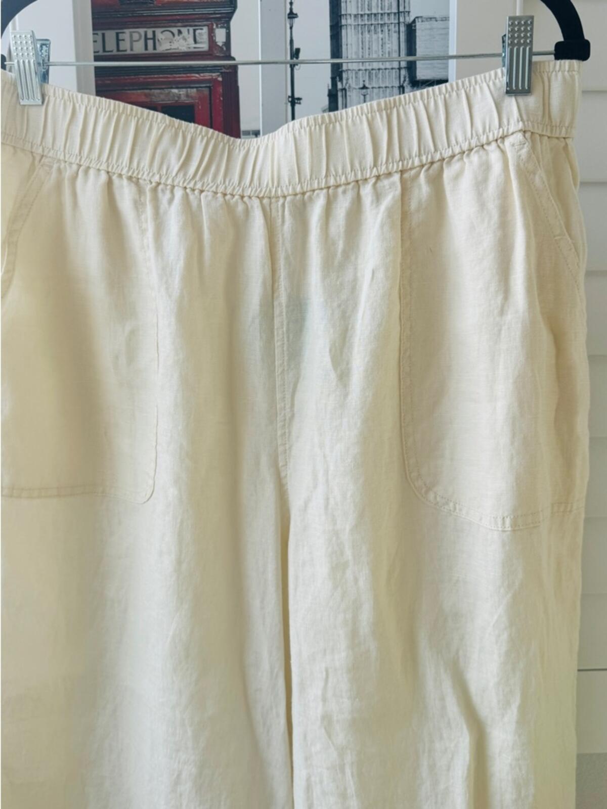 Sigrid Olsen Cream Elastic-Waist Linen-Blend Chinos