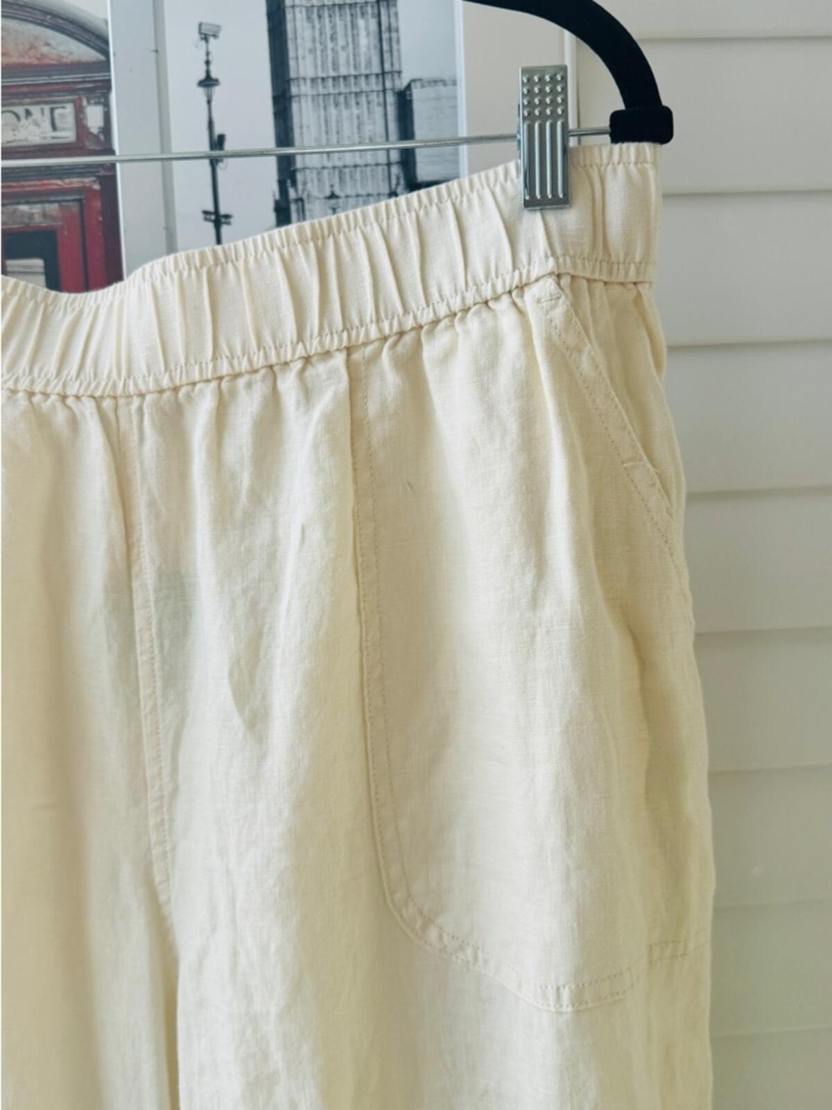 Sigrid Olsen Cream Elastic-Waist Linen-Blend Chinos