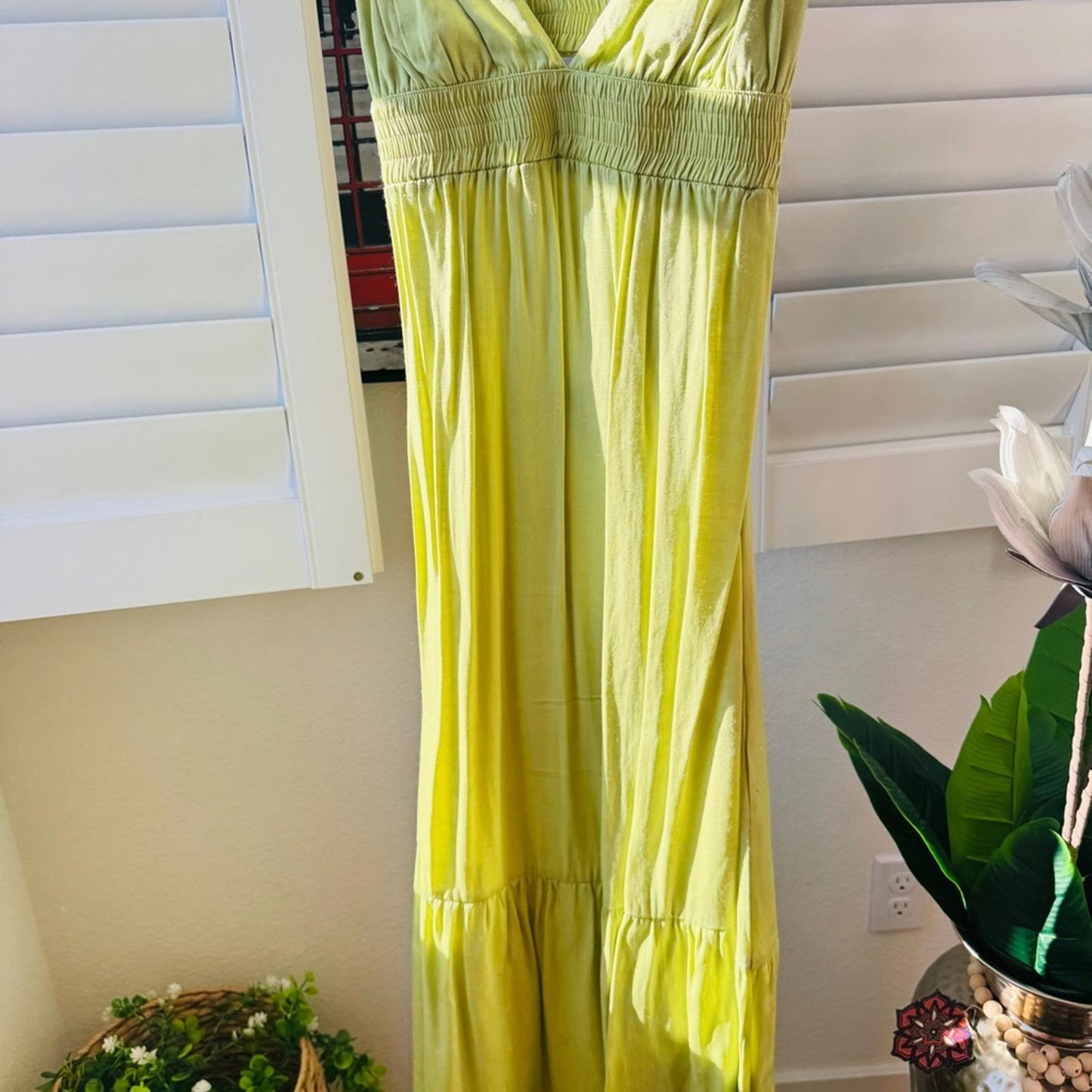 Forever 21. Size S. Lime Green V‑Neck Maxi Slip Dress