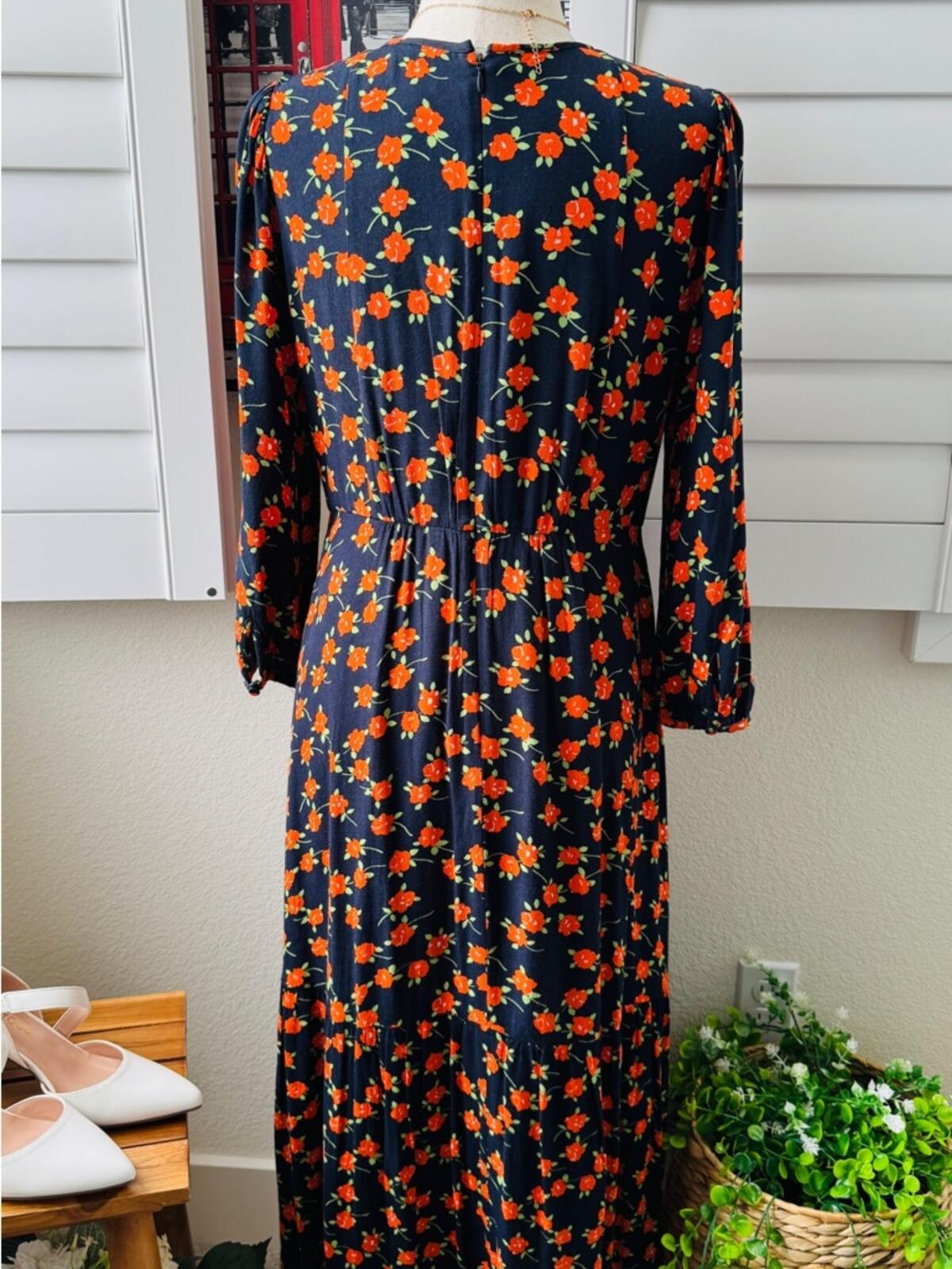 J. Crew. Size 4. Black Maxi Dress with Orange Floral Print